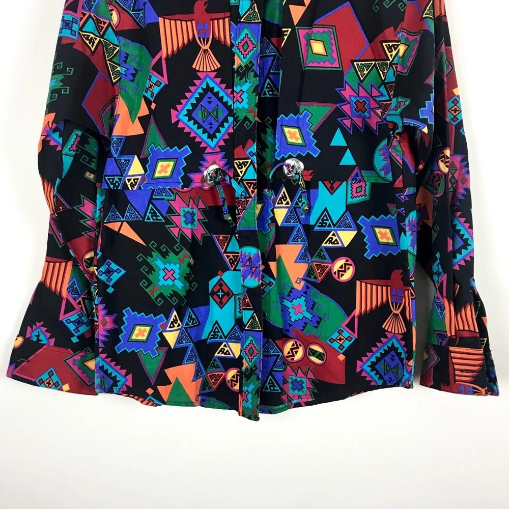 VINTAGE Tribal Aztec Print Button Down Shirt - M - Picture 2 of 8
